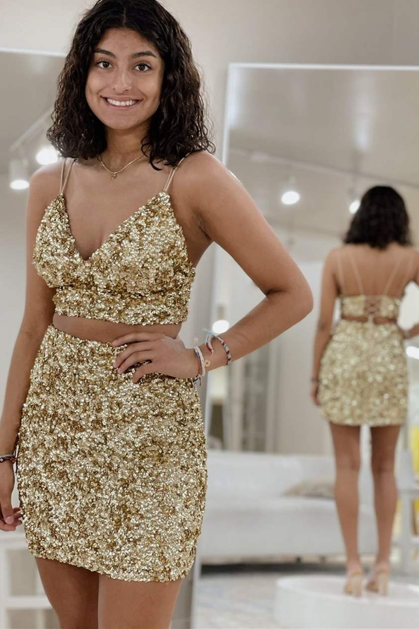 LTP1168,Two Piece Tight Red Sequins Homecoming Dress