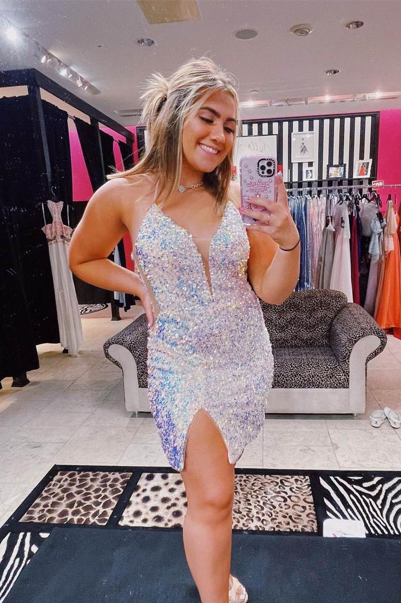 LTP1162,Glitter Sequins Mini Straps Bodycon Party Dress