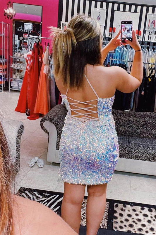 LTP1162,Glitter Sequins Mini Straps Bodycon Party Dress