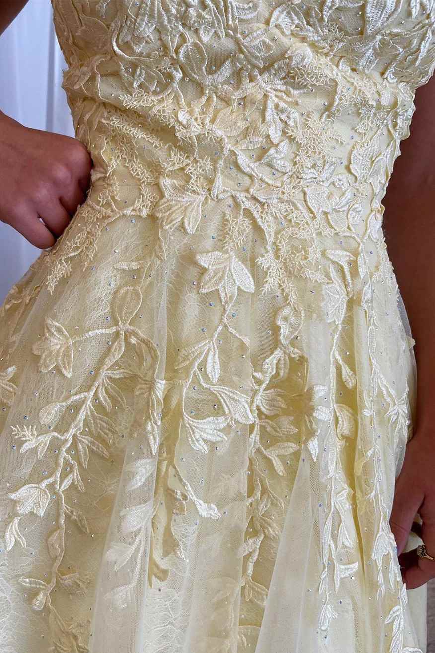 LTP1161,Princess Yellow Appliques A-line Short Homecoming Dress