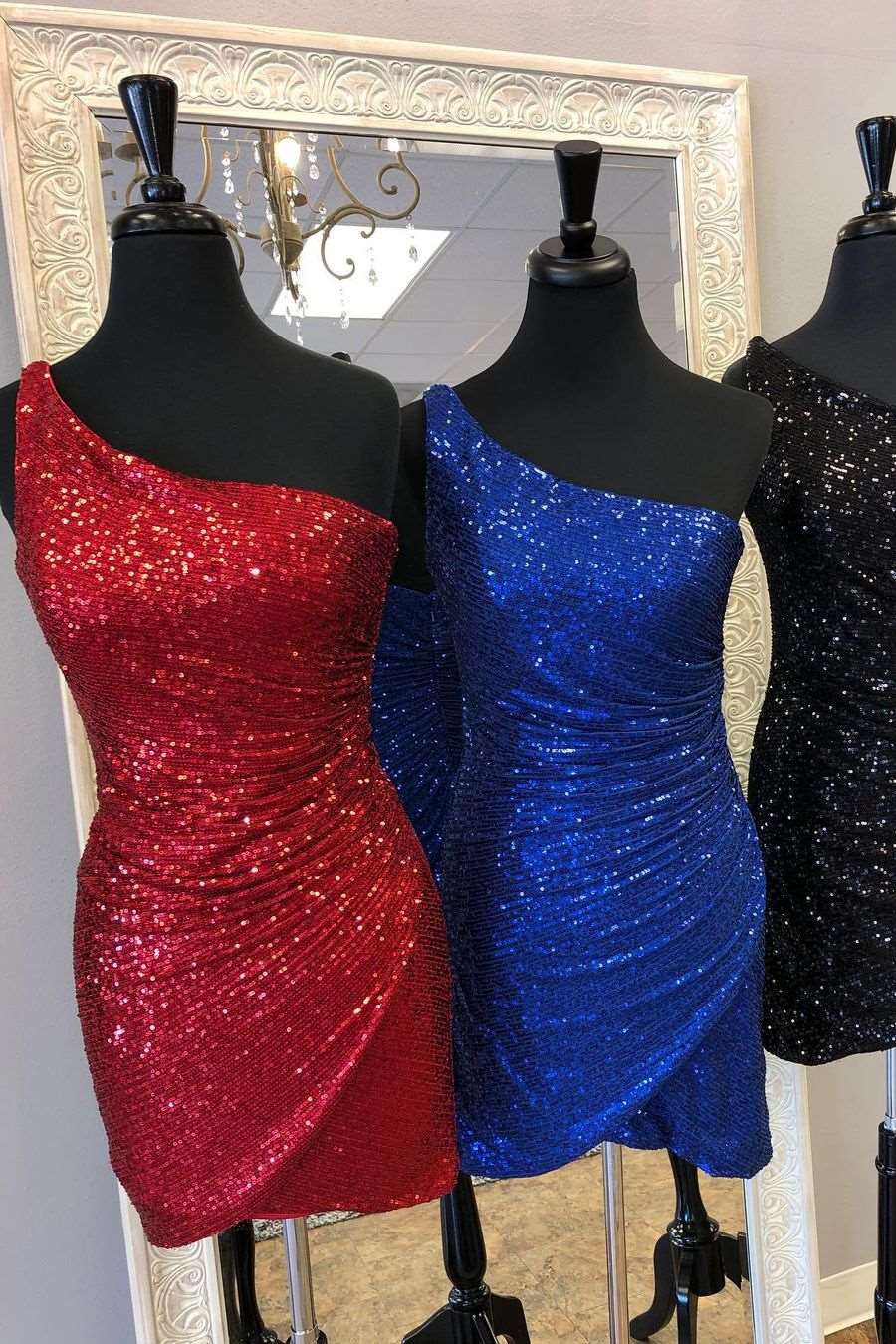 LTP1160,Sequins One Shoulder Bodycon Short Homecoming Dress