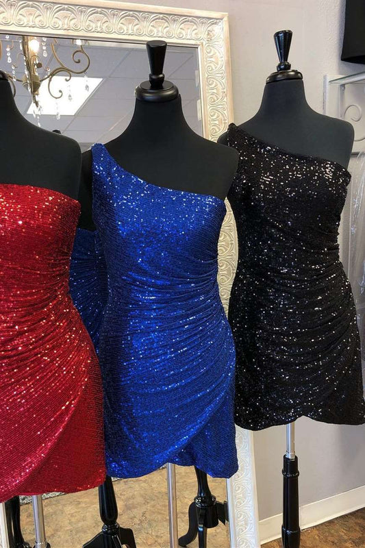 LTP1160,Sequins One Shoulder Bodycon Short Homecoming Dress