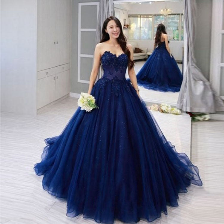 LTP1644,Blue Prom Dresses,Sweetheart Evening Ball Gown,Sleeveless