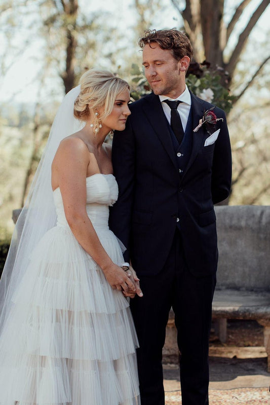 LTP0809,New Arrival Ivory Tulle Strapless Tiered A-Line Long Cheap Wedding Dresses