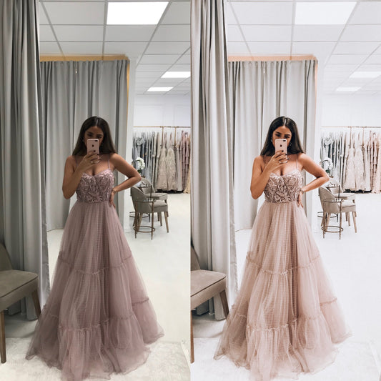 LTP0031,Stylish tulle sweetheart neck long prom dress