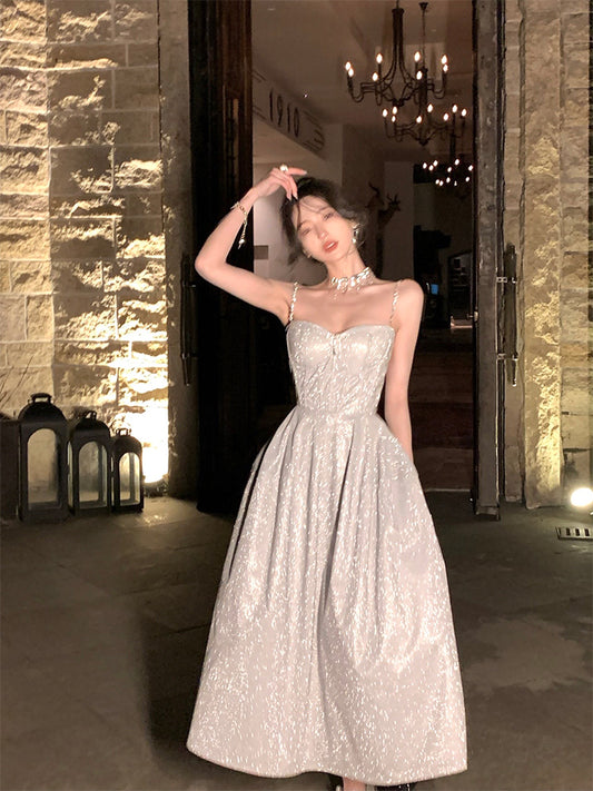 LTP1705, Shining White Tea Length Sweetheart Prom Evening Dresses