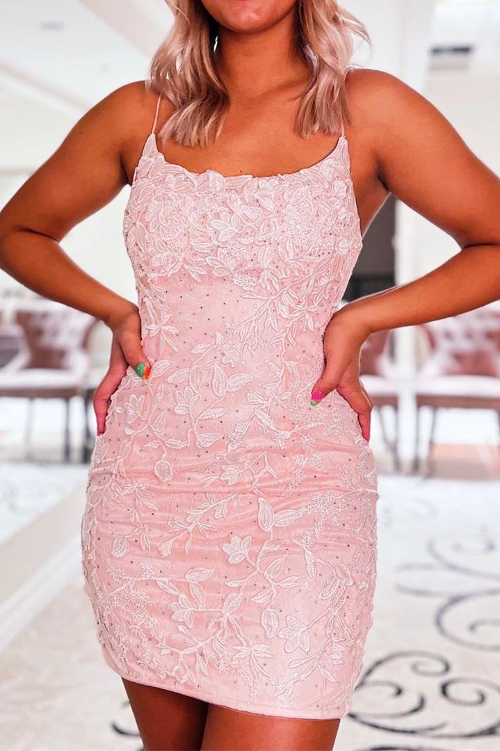 LTP1158,Adorable lace beaded tight cross back homecoming prom dresses