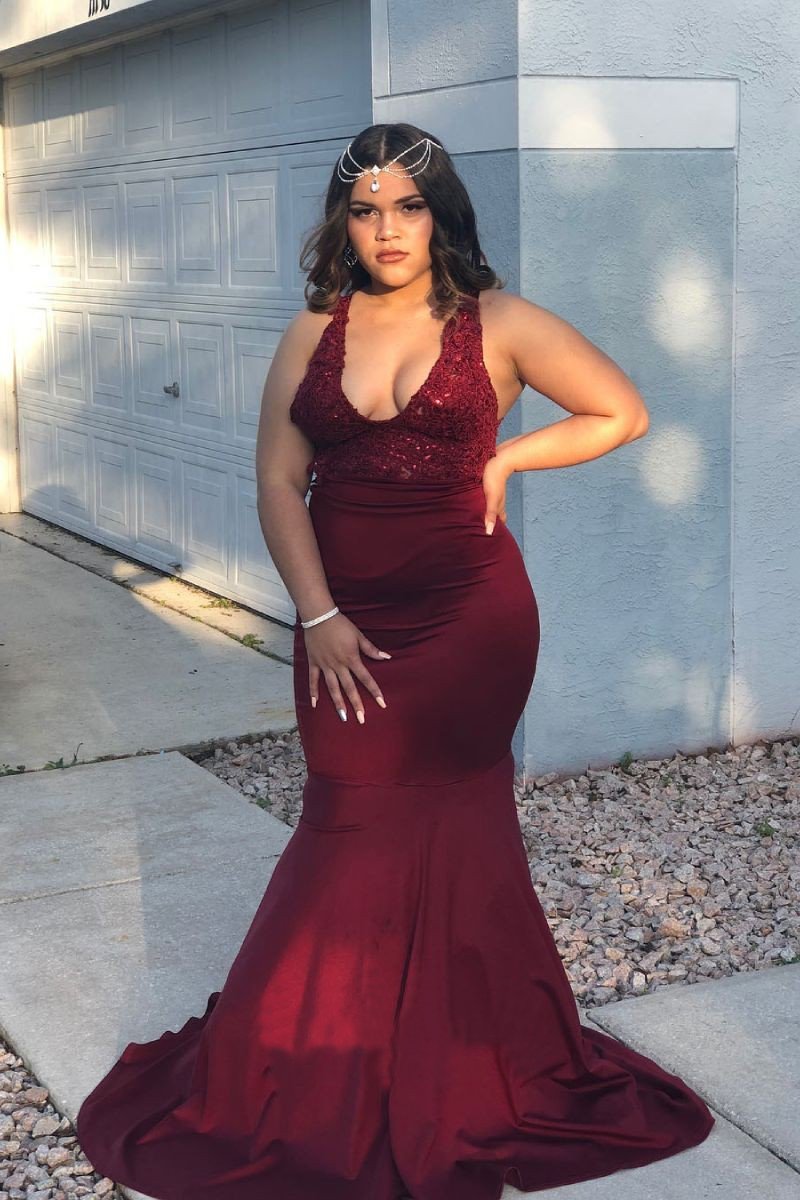 LTP0180,Plus Size Burgundy Mermaid Prom Dresses Dark Red Long Evening Dress