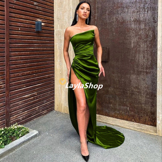LTP0045,Sexy Mermaid Prom Dress with Side Slit,Satin Sleeveless Evening Dresses