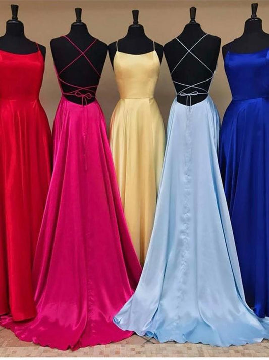 LTP0211,Simple cross back long prom dress satin evening dresses formal gown