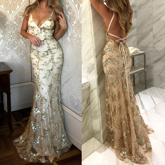 LTP0058,V Neck Navy Blue Rose Golden Mermaid Lace Prom Dresses,Backless Mermaid Lace Formal Evening Dresses