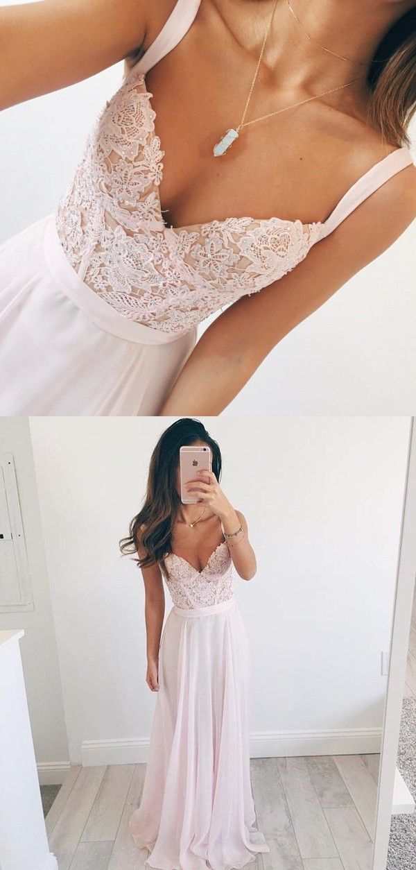 LTP1099,Pink chiffon lace full length prom dresses long evening gown