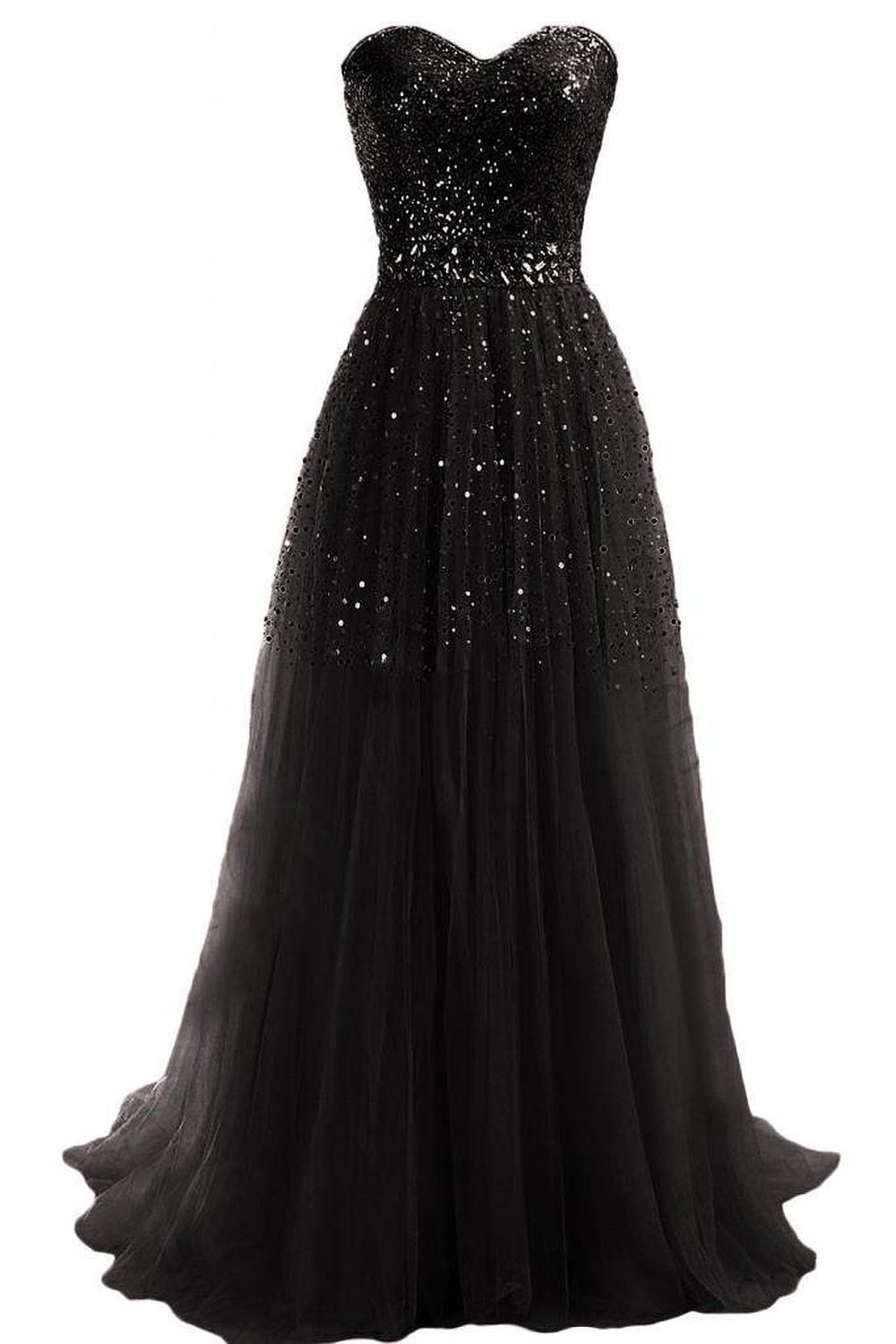 black prom dresses glitter LTP0378,Black sweetheart tulle ball gown long prom dresses sequin bead – Laylatailor Shop
