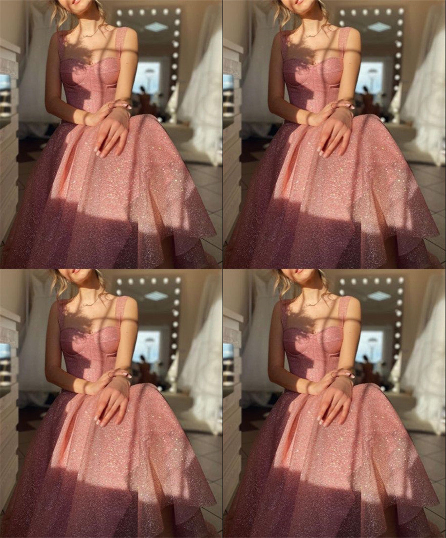 LTP0595,Pink glitter prom dresses sweetheart corset formal party gown
