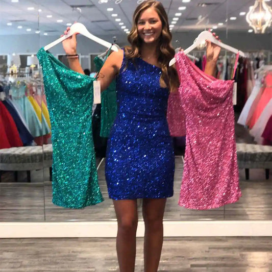 LTP1075,Sexy one shoulder sequin homecoming dresses