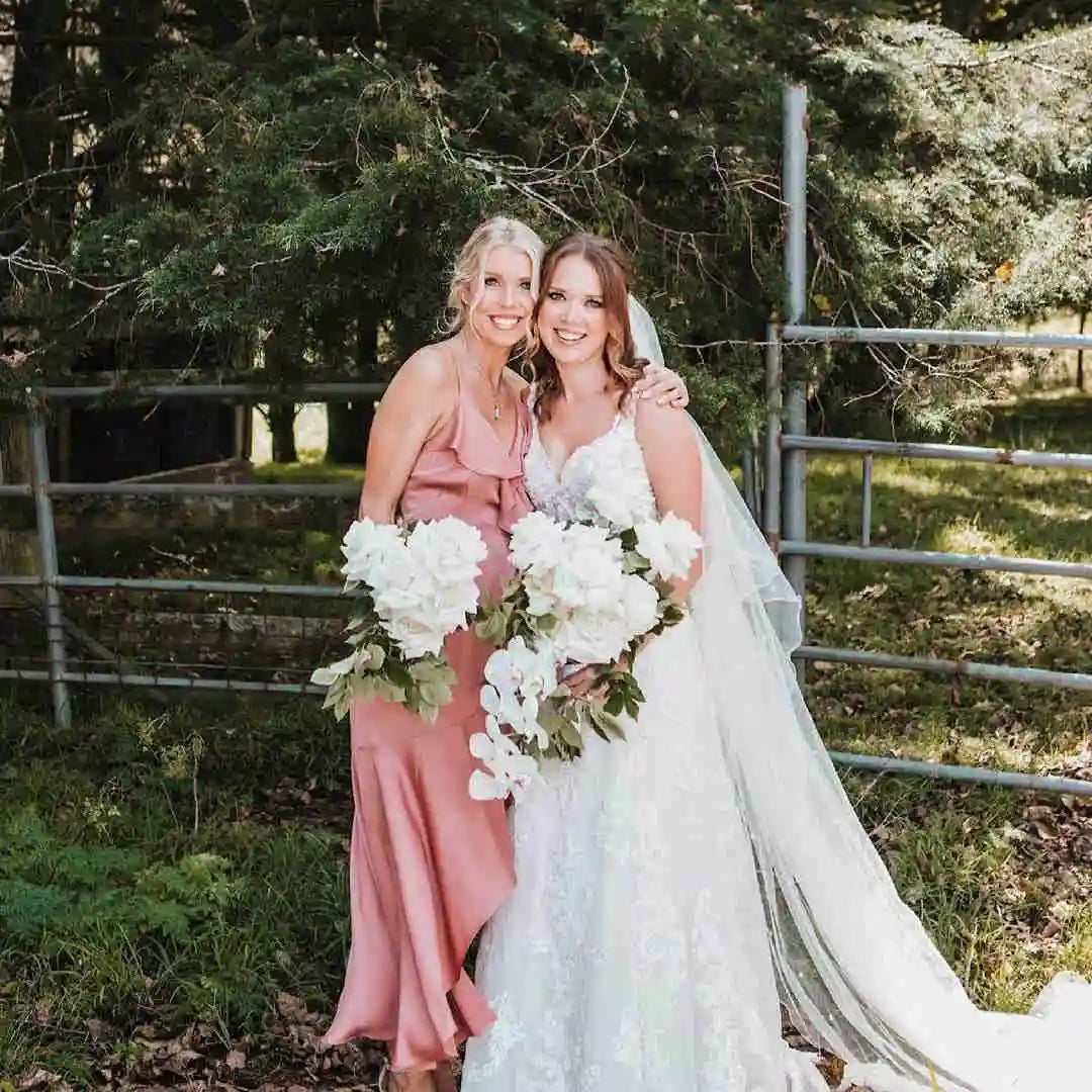 LTP1090,Elegant Peach Pink Bridesmaid Dress with Ruffles