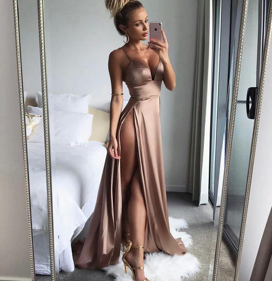 LTP0584,Spaghetti Straps Long Prom Dresses High Split Sexy Prom Dress