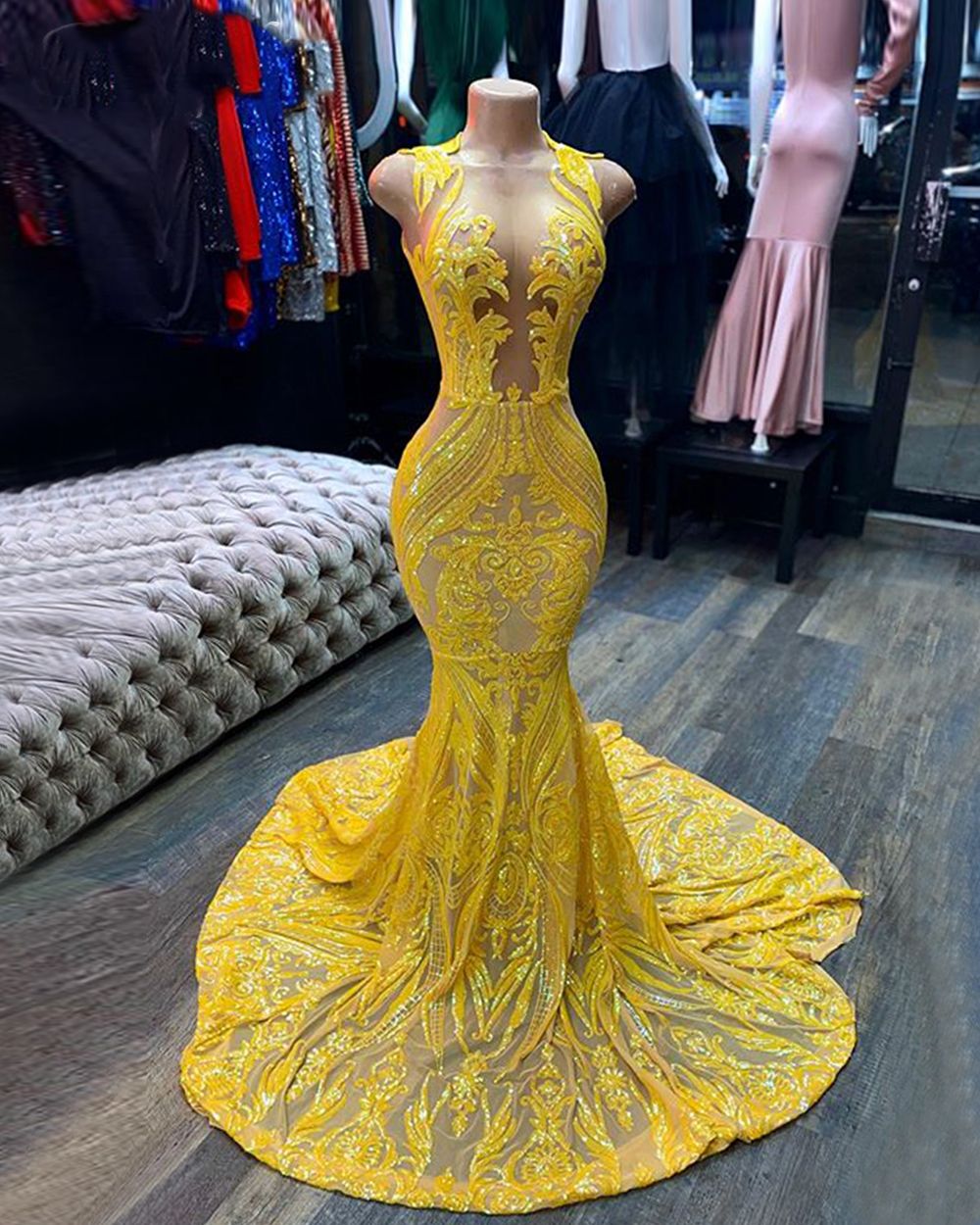 LTP1593,Luxury Yellow Prom Dresses,See Through Evening Dresses,Appliqu Laylatailor Shop LTP1593,Luxury Yellow Prom Dresses,See Through Evening Dresses,Appliqu Laylatailor Shop