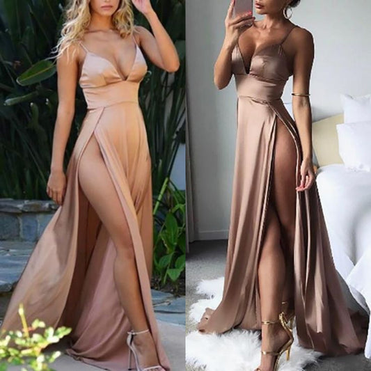 LTP0295,Spaghetti Straps Sexy Prom Dress High Split V Neck Evening Dresses