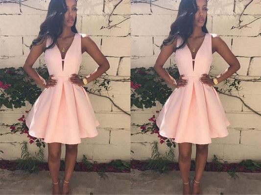 LTP0471,Charming pink homecoming dresses v-neck a line prom dress mini party gown