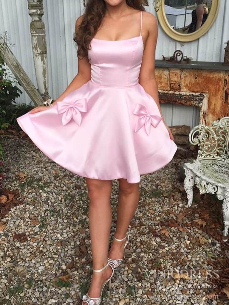 LTP1455, Simple Pink Spaghetti Strap Homecoming Dresses with Pockets Laylatailor Shop LTP1455, Simple Pink Spaghetti Strap Homecoming Dresses with Pockets Laylatailor Shop