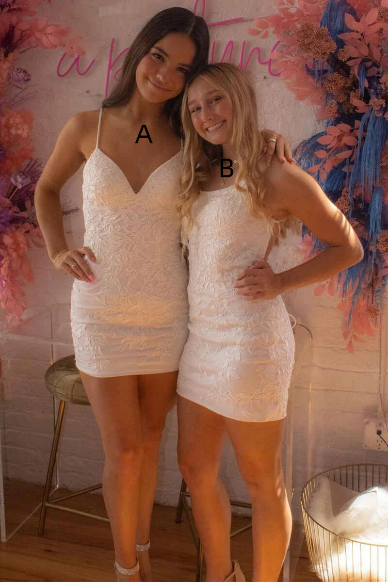 LTP1170,White Appliques Lace-Up Mini Homecoming Dress