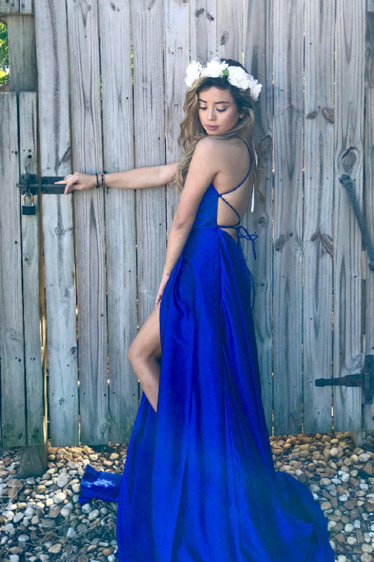 LTP1639,Royal Blue Prom Dresses,Satin Prom Dress,Cross Back Evening Dresses