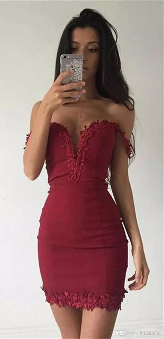 LTP1100,Off the shoulder burgundy mini homecoming dress