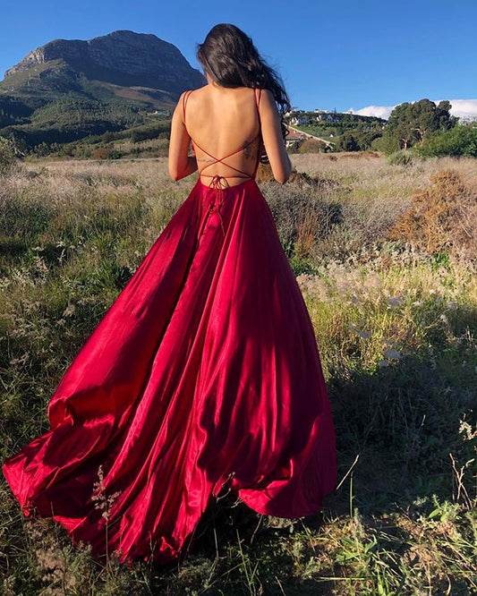 LTP0937,Hot Sexy Spaghetti Straps Red Prom Dresses with Split Front