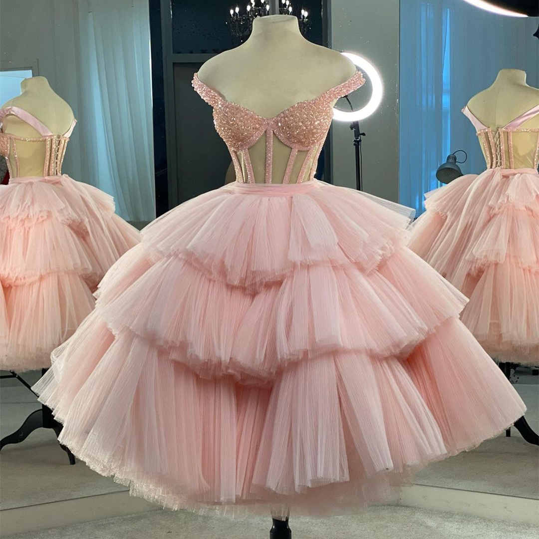 LTP1038,Princess beaded top short prom dresses off the shoulder ruffle Laylatailor Shop LTP1038,Princess beaded top short prom dresses off the shoulder ruffle Laylatailor Shop