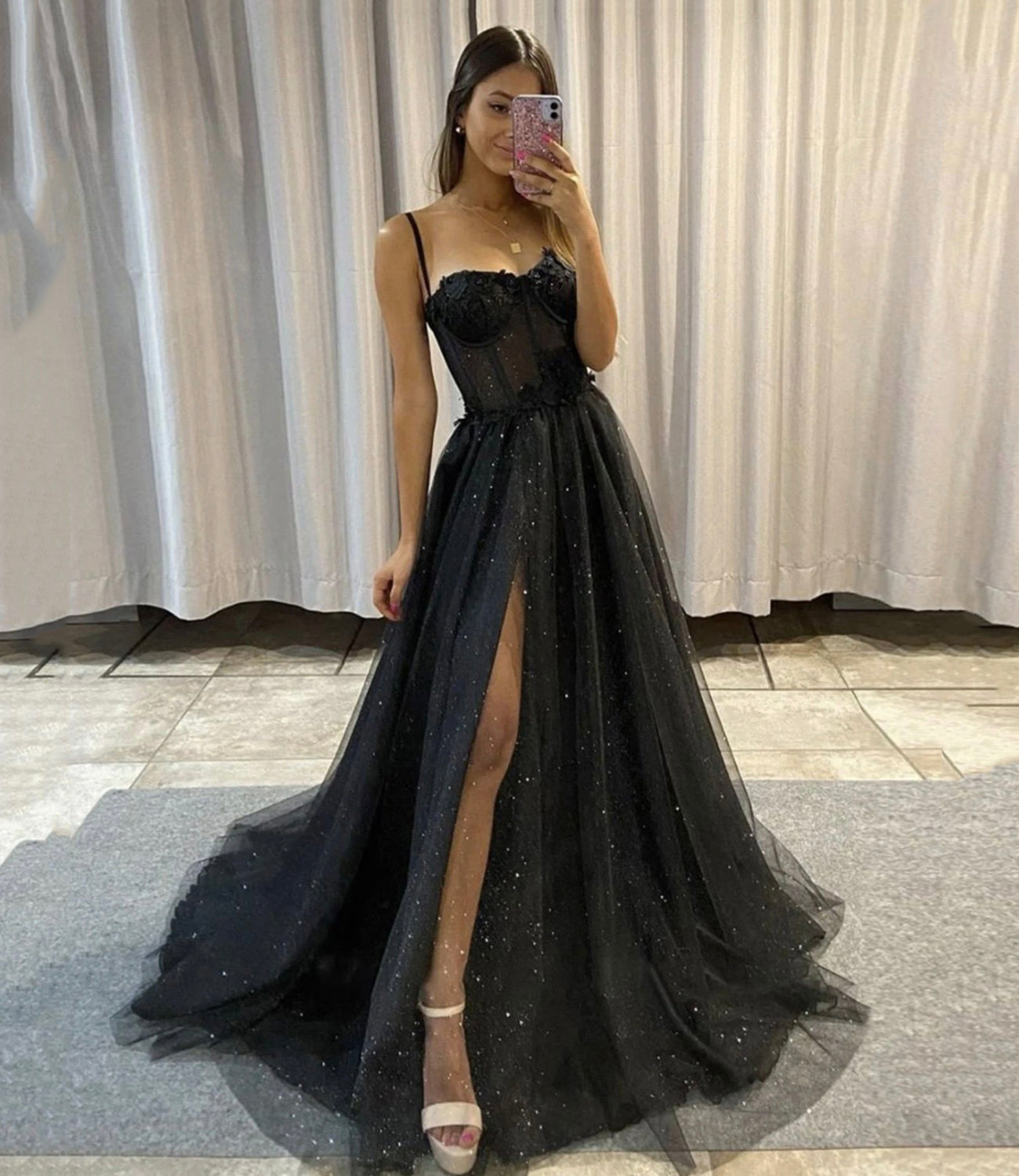 LTP0774,Black sweetheart neck tulle long prom dress,black tulle