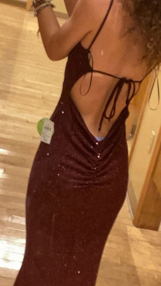 LTP0204,Sexy Burgundy Spaghetti Straps Low Neck Prom Dresses with Cross Back