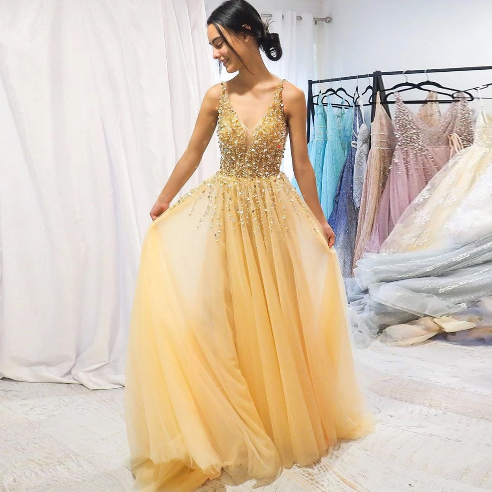 LTP0261,Luxury Beading V-neck Long Prom Dresses Yellow Chiffon Prom Dr Laylatailor Shop LTP0261,Luxury Beading V-neck Long Prom Dresses Yellow Chiffon Prom Dr Laylatailor Shop
