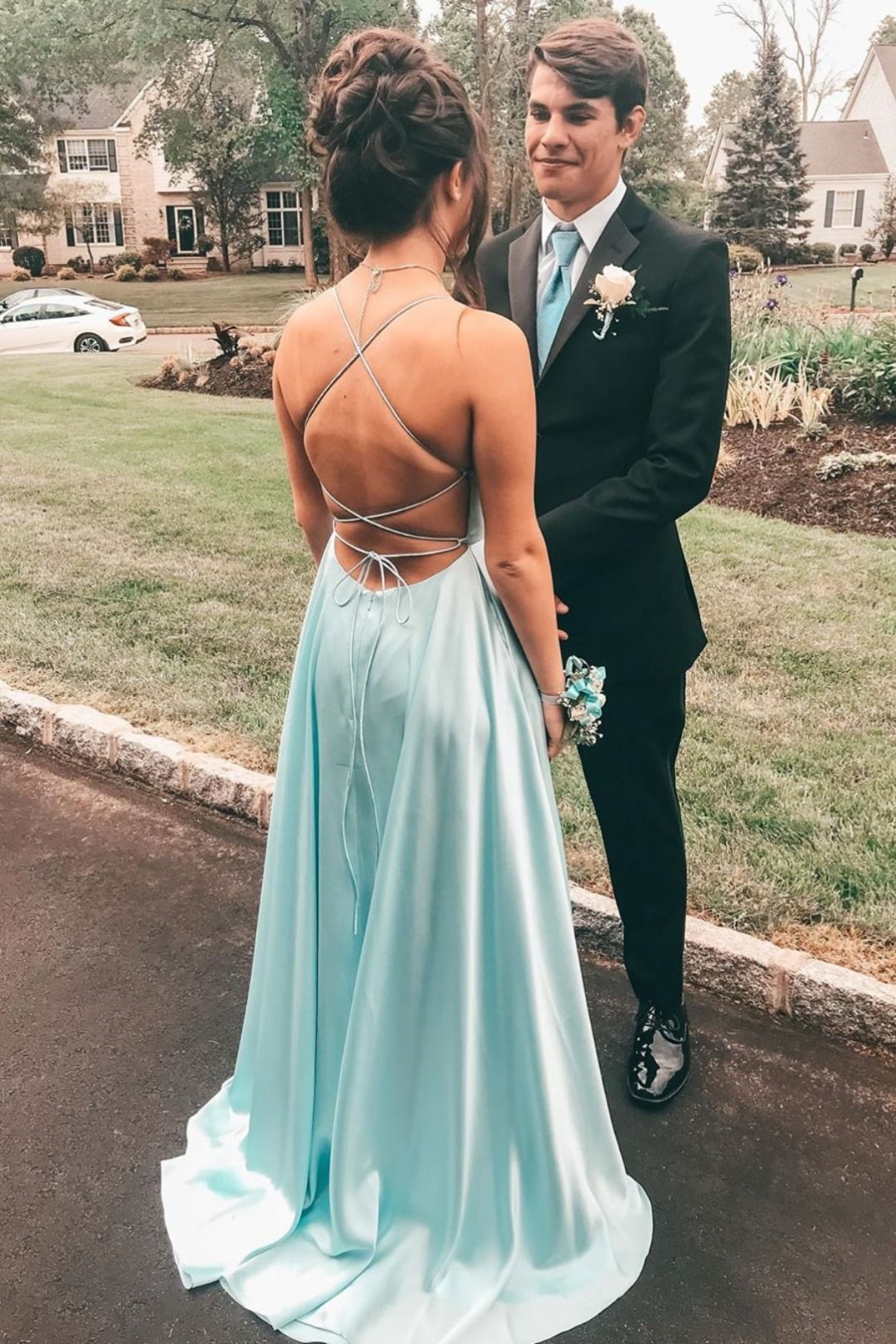 LTP0288,Mint Green Spaghetti Straps Senior Prom Dresses Cross Back Satin Long Evening Formal Gowns