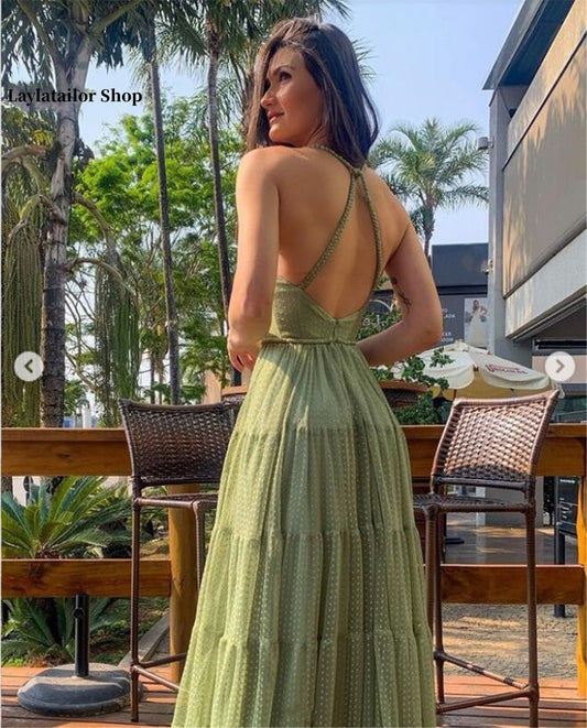 LTP1219,Green V-Neck Dubai Evening Dresses Soft Tulle Long Women Formal Prom Gowns