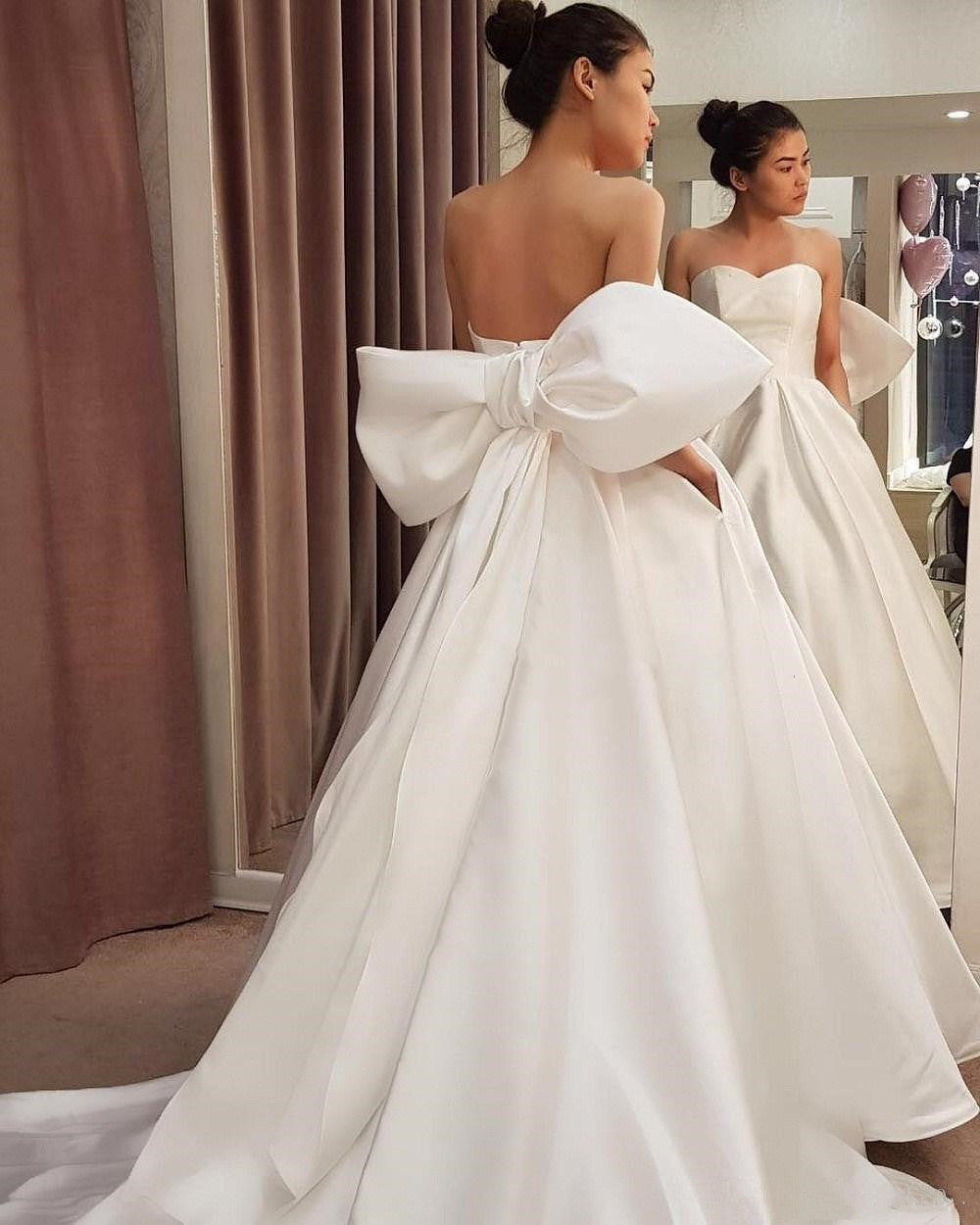 LTP0810,Noble White Simple Designed Satin Wedding Dresses Big Bow Sash Laylatailor Shop LTP0810,Noble White Simple Designed Satin Wedding Dresses Big Bow Sash Laylatailor Shop