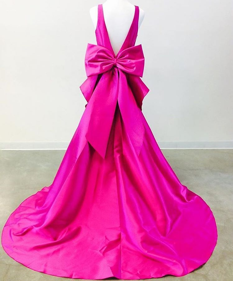 LTP0771,Hot pink bowknot satin mermaid prom dresses open back long evening dress