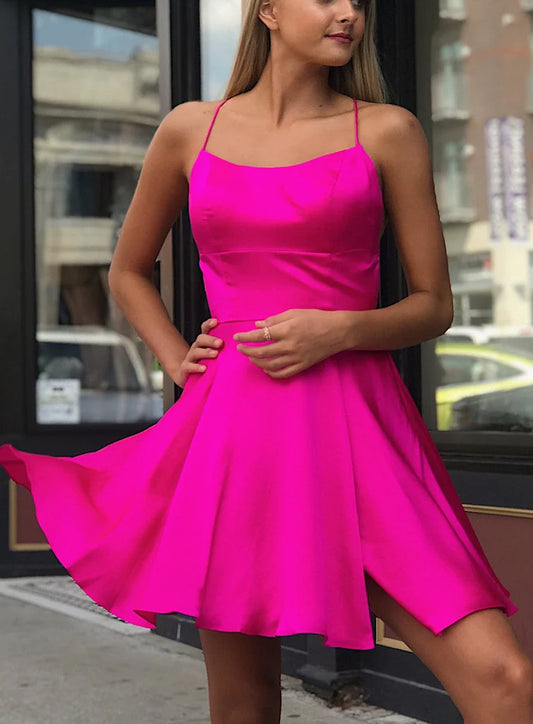 LTP1464,Scoop Homecoming Dresses A Line With Spaghetti Straps Slit Satin Short/Mini Dress
