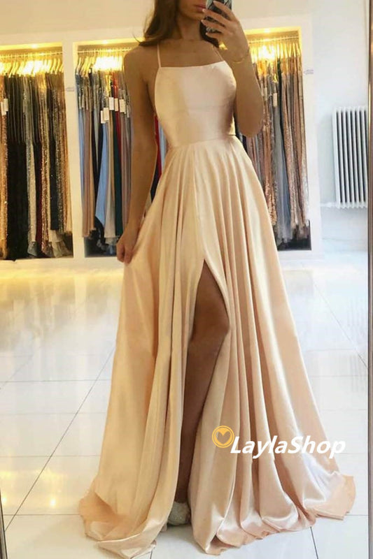 LTP0042,Sheath Cross Back Long Prom Dress Split Satin Evening Dresses