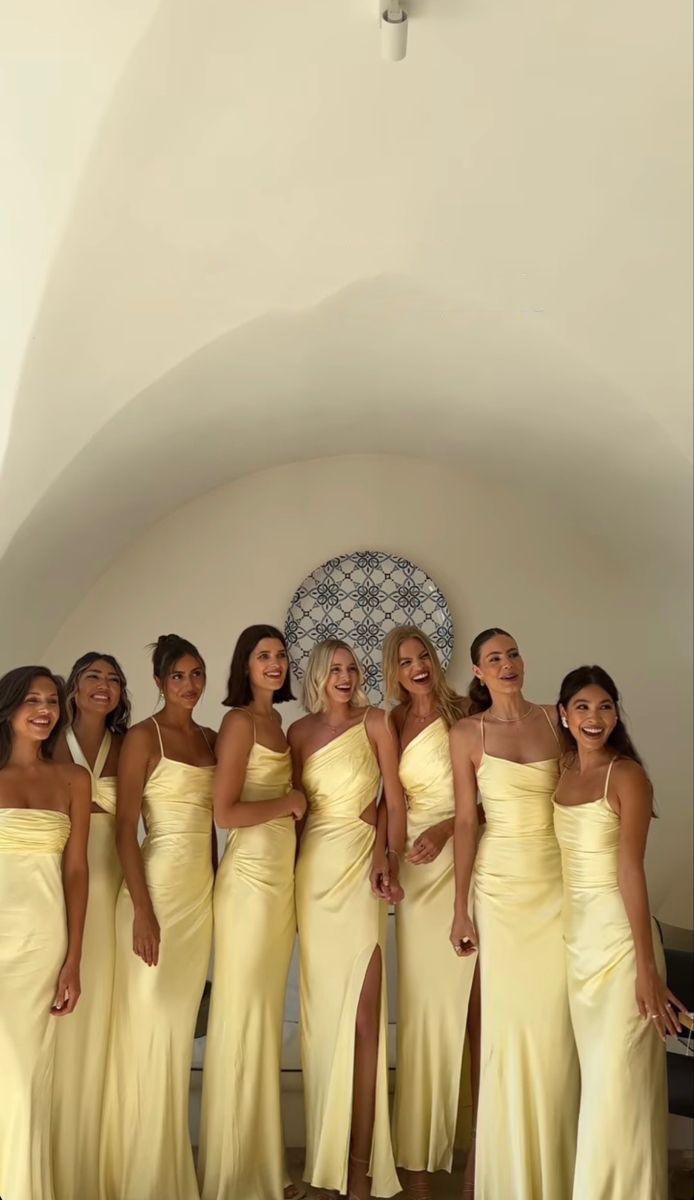 Yellow Bridesmaids Dresses Prom dress satin long dress(There are 4 styles of dresses in the picture)