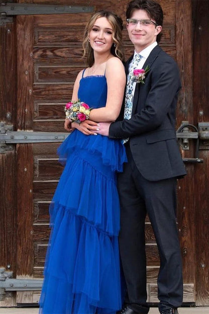 Princess Royal Blue Tiered Tulle Prom Dress  Formal Dress