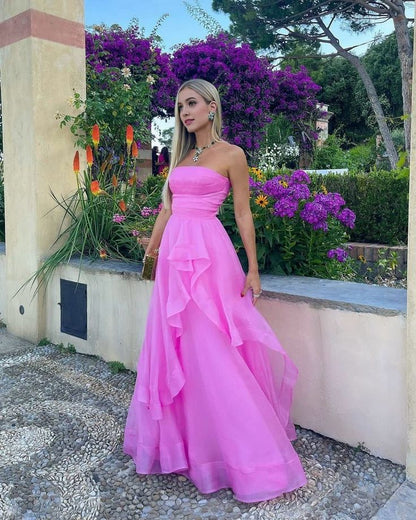 simple pink prom dress,modest evening dresses
