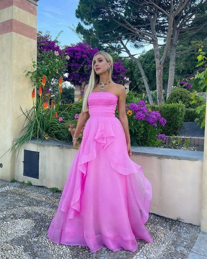 simple pink prom dress,modest evening dresses
