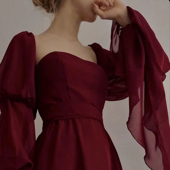 Beautiful Vintage Romantic A-line Burgundy Prom Dress Evening Dress