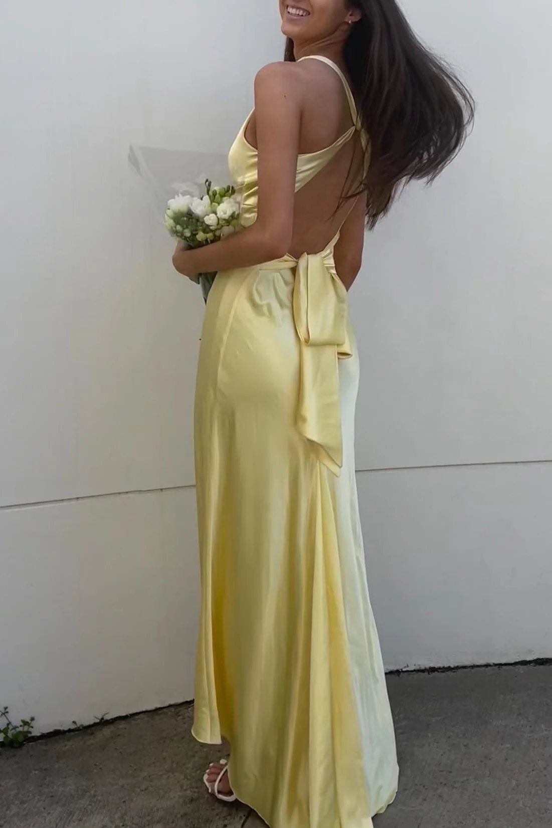 Yellow Prom Dress V Neck Evening Dress