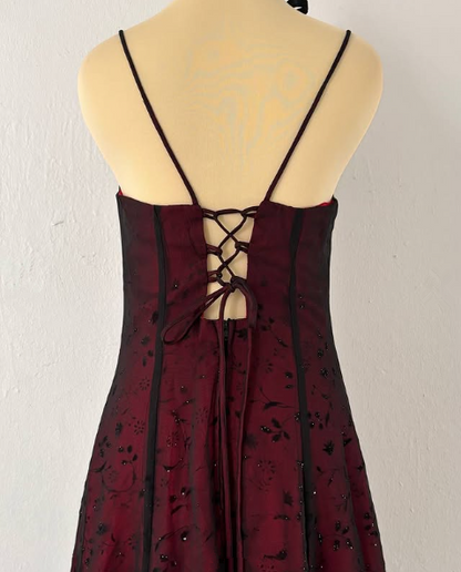 Vintage Burgundy A Line Spaghetti Straps Long Prom Dress Evening Dress