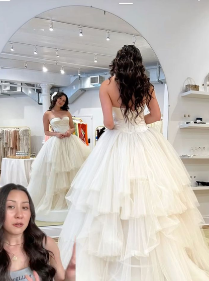 A-line Evening Gown Long Evening Party Prom Dresses Strapless Wedding Dresses