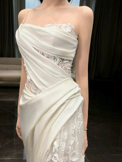 White Tulle Lace Long Wedding Dress Princess Bridal Gown