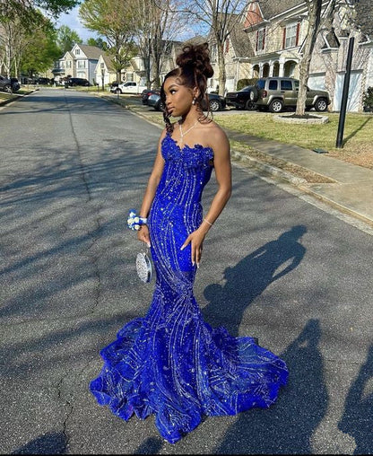 Women's Mermaid Prom Dress, Sweetheart Sequin Royal Blue Birthday Party Dress