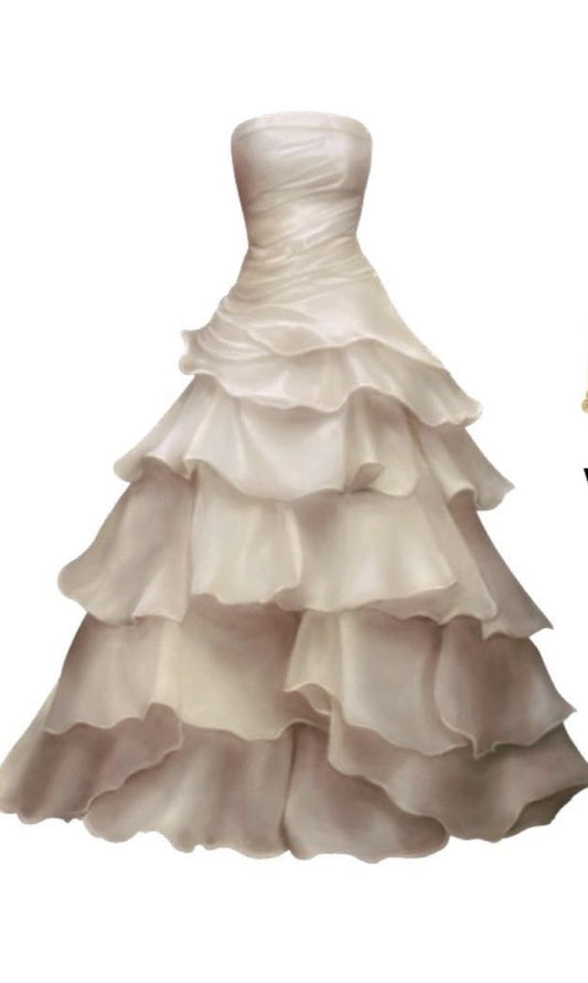 Strapless A Line Ruffle Long Prom Dress Layered Wedding Dress